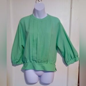🛍️ BUNDLE ONLY 🛍️Green Puff Sleeve Blouse with Pleated Boxy Design